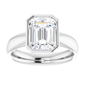 14K white gold 3 CT Emerald Bezel-Set Solitaire Engagement Ring Setting