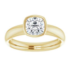 14K yellow gold 1 CT Cushion Bezel-Set Solitaire Engagement Ring Setting
