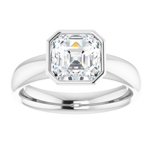 14K white gold 2 CT Asscher Bezel-Set Solitaire Engagement Ring Setting