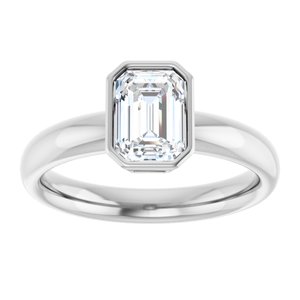 14K white gold 1 CT Emerald Bezel-Set Solitaire Engagement Ring Setting
