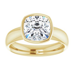 14K yellow gold 3 CT Cushion Bezel-Set Solitaire Engagement Ring Setting