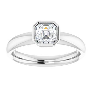 14K white gold 1 CT Asscher Bezel-Set Solitaire Engagement Ring Setting