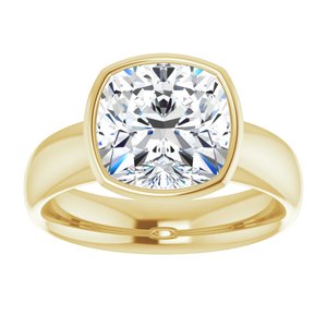 14K yellow gold 4 CT Cushion Bezel-Set Solitaire Engagement Ring Setting