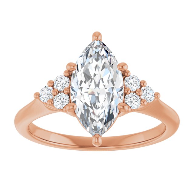 14K rose gold 2 CT Marquise Diamond Cluster Accent Stone Engagement Ring Setting