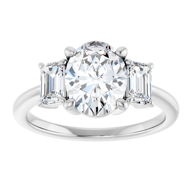 14K White 9x7 mm Oval Engagement Ring Mounting