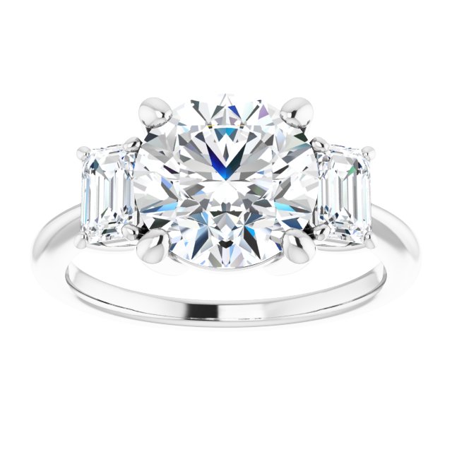 14K White 9 mm Round Engagement Ring Mounting