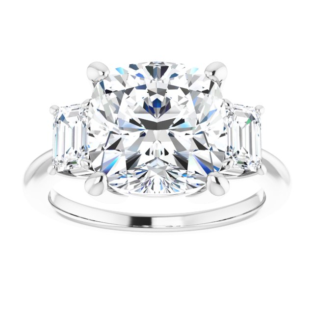 14K White 10x10 mm Cushion Engagement Ring Mounting