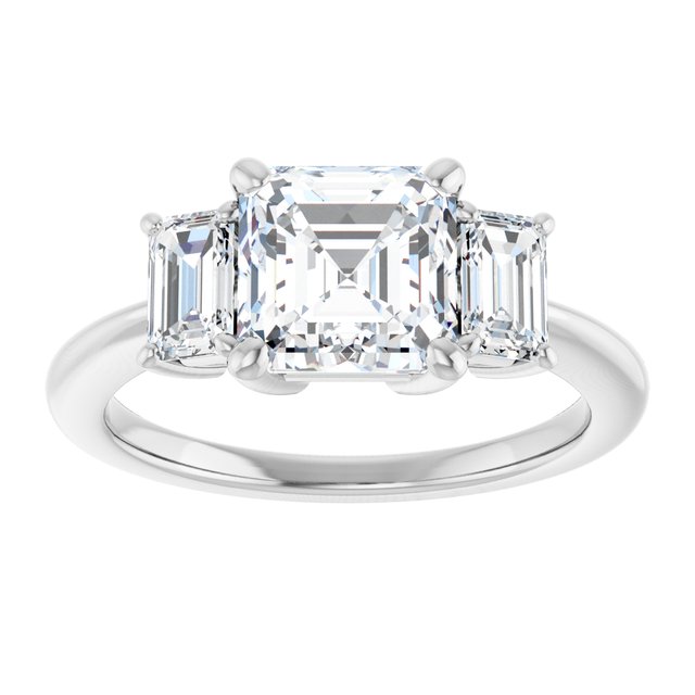 14K White 7x7 mm Asscher Engagement Ring Mounting