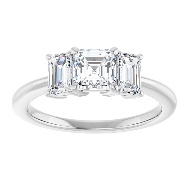 14K White 5x5 mm Asscher Engagement Ring Mounting