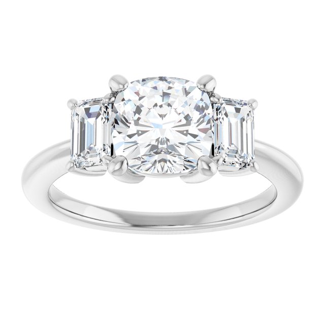 14K White 7x7 mm Cushion Engagement Ring Mounting