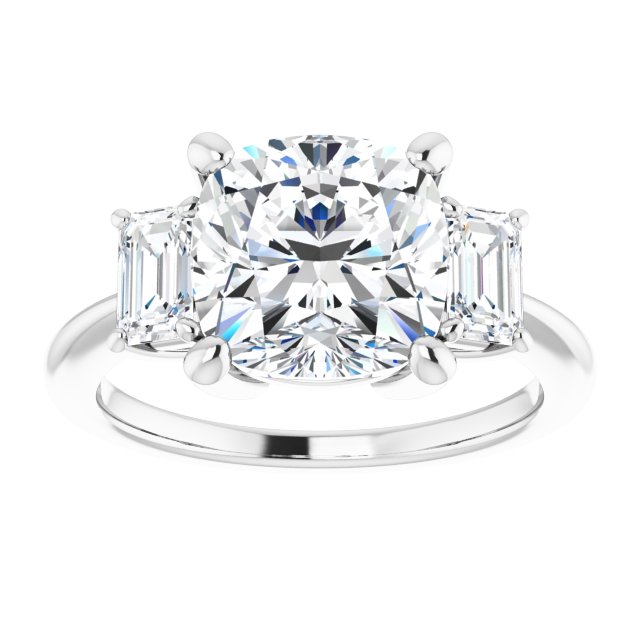 14K White 9x9 mm Cushion Engagement Ring Mounting