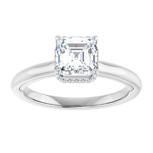 14K white gold 1 CT Asscher Diamond Halo-Style Engagement Ring