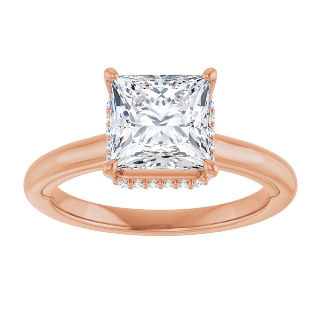 14K rose gold 2 CT Square Diamond Halo-Style Engagement Ring