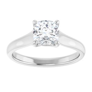 14K White 6 mm Cushion Solitaire Engagement Ring Mounting