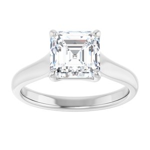 14K White 7 mm Asscher Solitaire Engagement Ring Mounting
