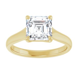 14K Yellow 7 mm Asscher Solitaire Engagement Ring Mounting