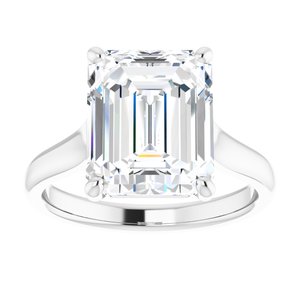 14K White 11x9 mm Emerald Solitaire Engagement Ring Mounting