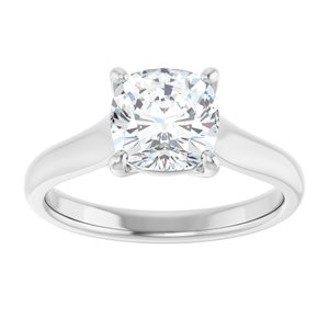 14K White 7 mm Cushion Solitaire Engagement Ring Mounting