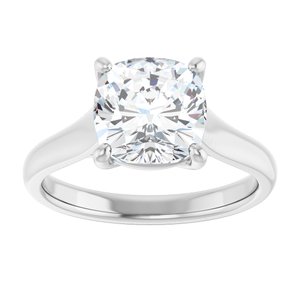 14K White 8 mm Cushion Solitaire Engagement Ring Mounting