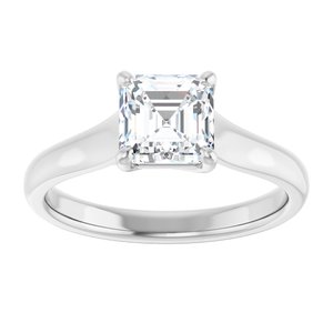 14K White 6 mm Asscher Solitaire Engagement Ring Mounting