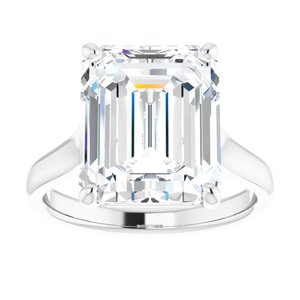 14K White 12x10 mm Emerald Solitaire Engagement Ring Mounting