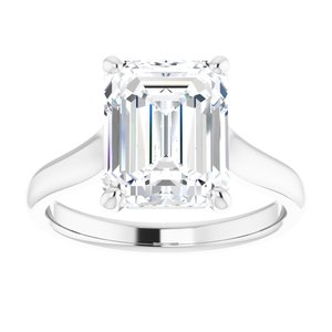 14K White 10x8 mm Emerald Solitaire Engagement Ring Mounting