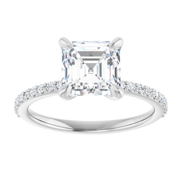 14K White 7 mm Asscher Engagement Ring Mounting