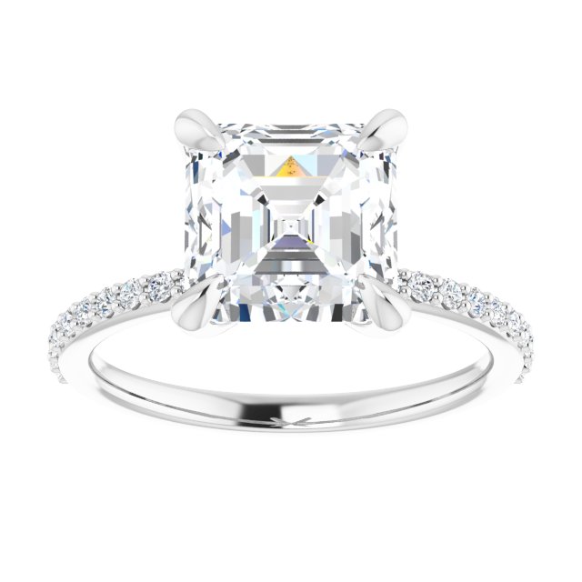 14K White 8 mm Asscher Engagement Ring Mounting