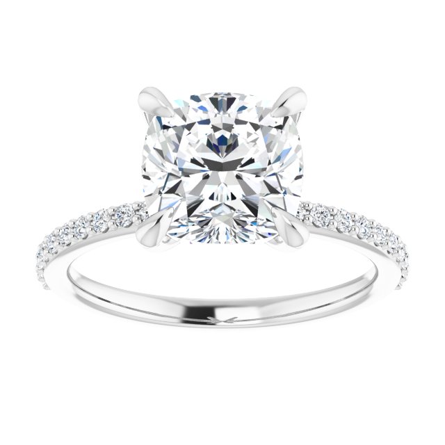 14K White 8 mm Cushion Engagement Ring Mounting