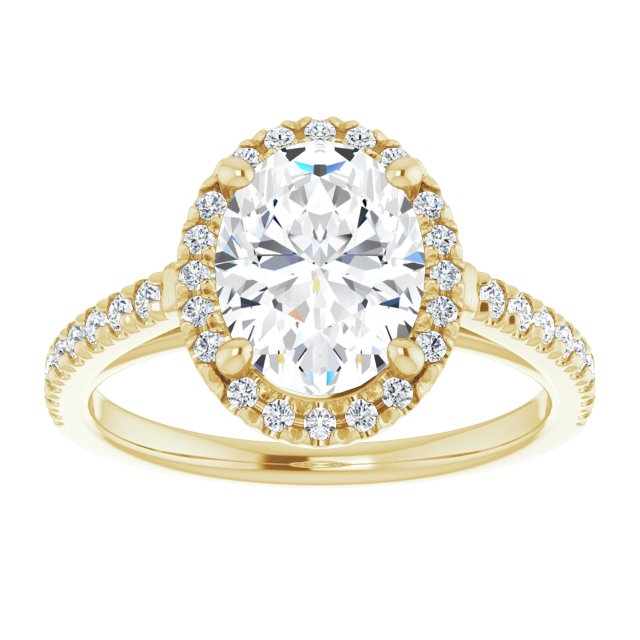 14K yellow gold 2 CT Oval Diamond French-Set Engagement Ring