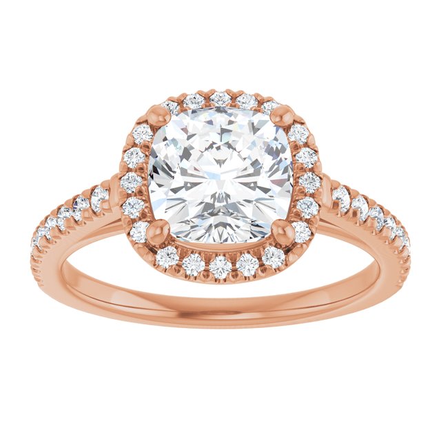 14K rose gold 2 CT Cushion Diamond French-Set Engagement Ring