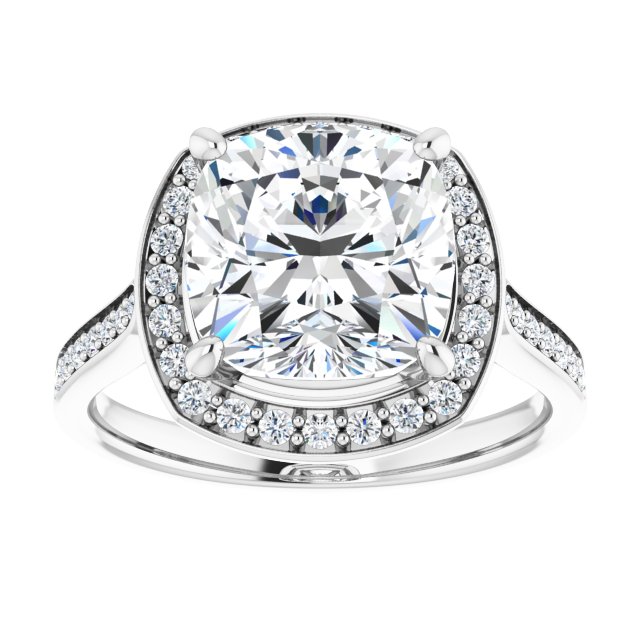 14K white gold 4 CT Cushion Diamond Halo Engagement Ring