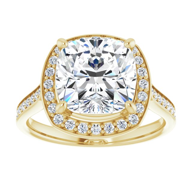 14K yellow gold 4 CT Cushion Diamond Halo Engagement Ring