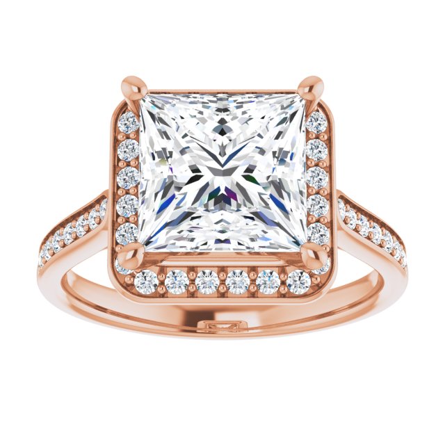 14K rose gold 3 CT Square Diamond Halo Engagement Ring