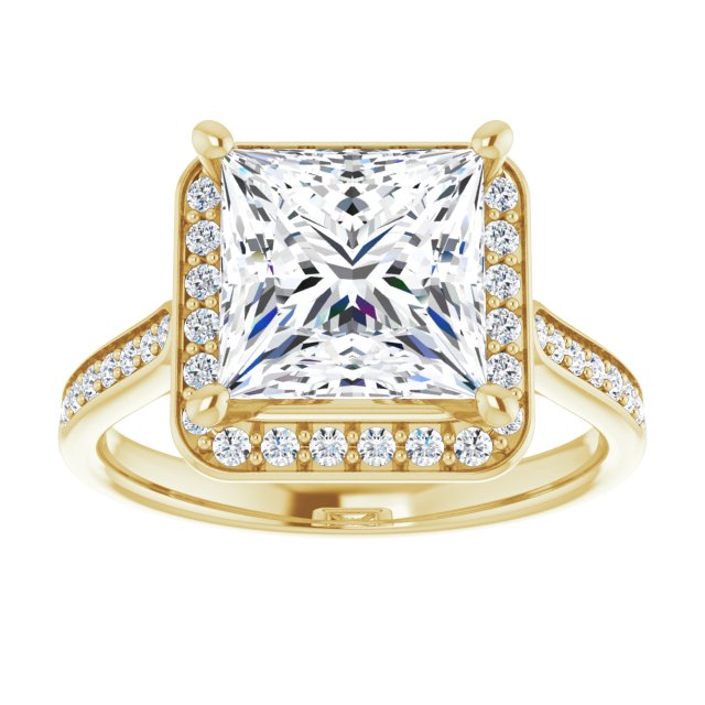 14K yellow gold 3 CT Square Diamond Halo Engagement Ring