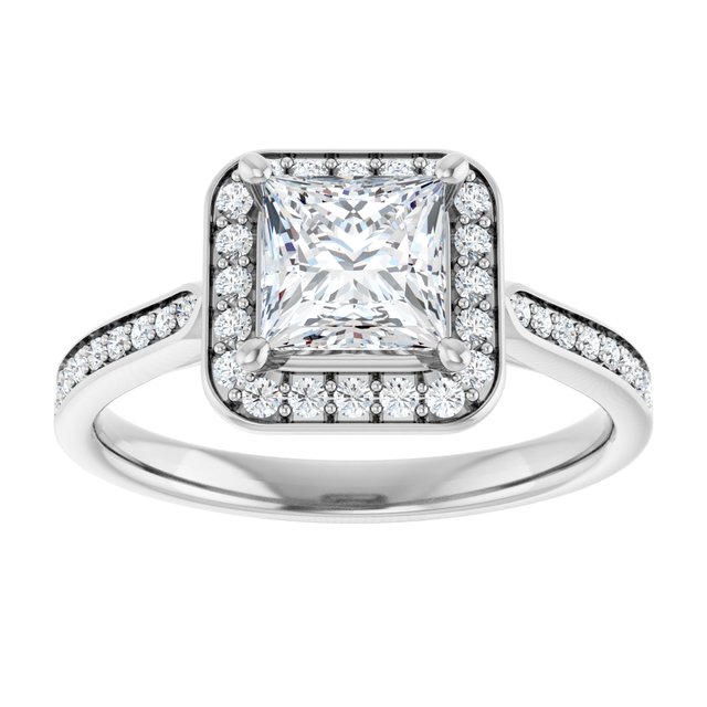 14K white gold 1 CT Square Diamond Halo Engagement Ring