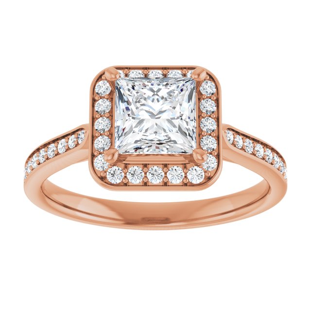 14K rose gold 1 CT Square Diamond Halo Engagement Ring