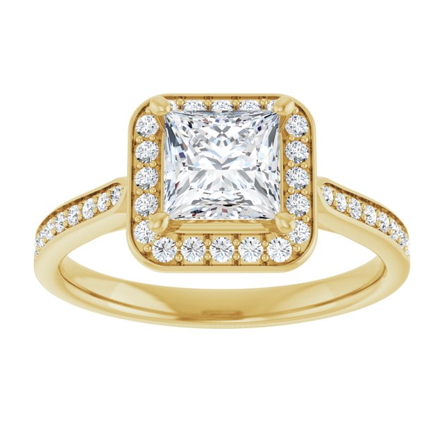 14K yellow gold 1 CT Square Diamond Halo Engagement Ring