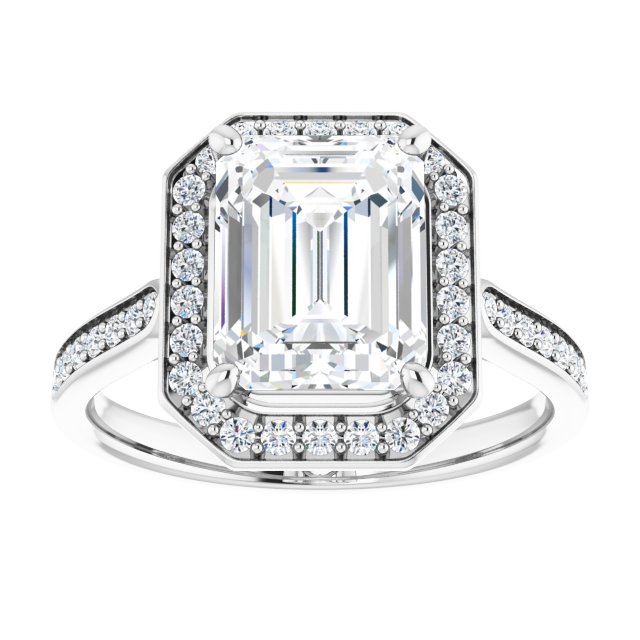 14K white gold 3 CT Emerald Diamond Halo Engagement Ring