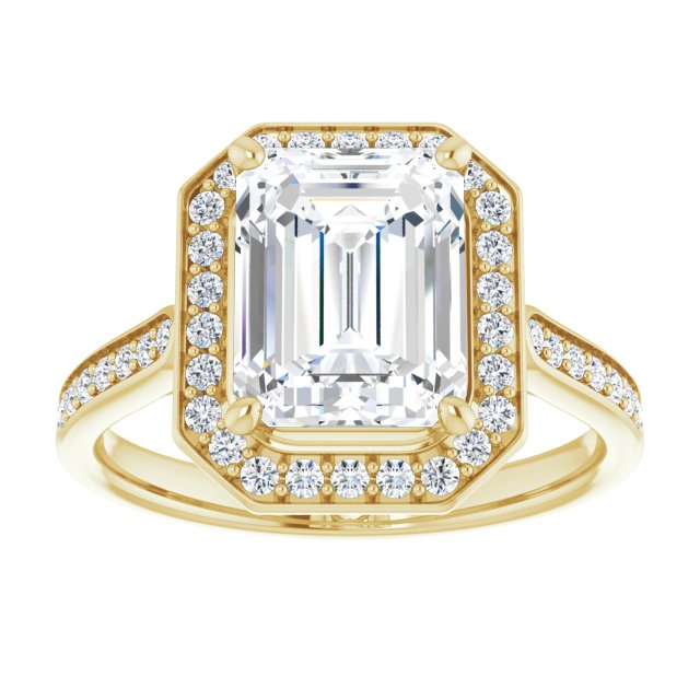 14K yellow gold 3 CT Emerald Diamond Halo Engagement Ring
