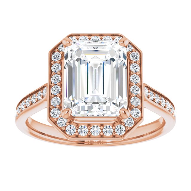 14K rose gold 3 CT Emerald Diamond Halo Engagement Ring