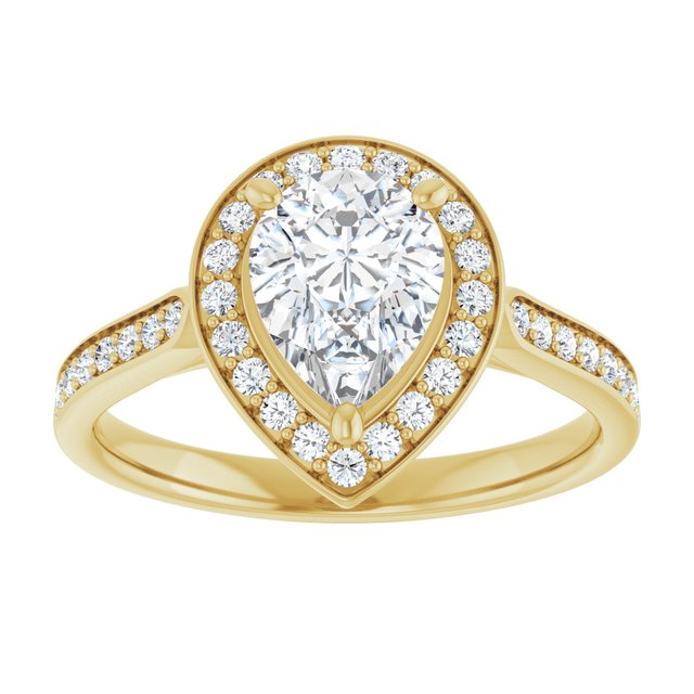 14K yellow gold 2 CT Pear Diamond Halo Engagement Ring