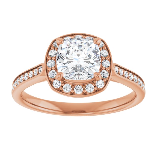 14K rose gold 1 CT Cushion Diamond Halo Engagement Ring