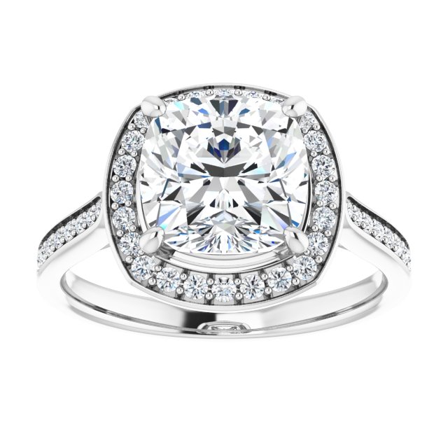 14K white gold 3 CT Cushion Diamond Halo Engagement Ring