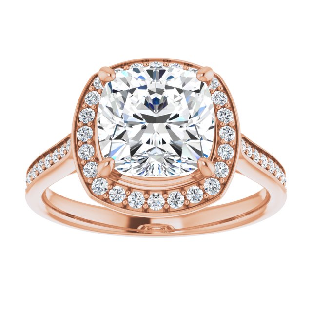 14K rose gold 3 CT Cushion Diamond Halo Engagement Ring