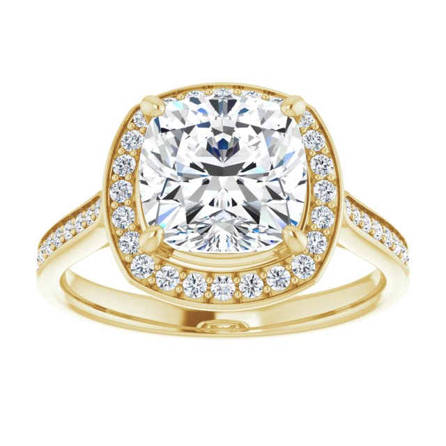 14K yellow gold 3 CT Cushion Diamond Halo Engagement Ring