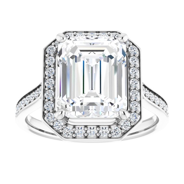 14K white gold 4 CT Emerald Diamond Halo Engagement Ring