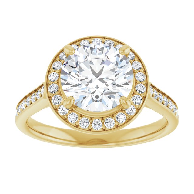 14K yellow gold 2 CT Round Diamond Halo Engagement Ring