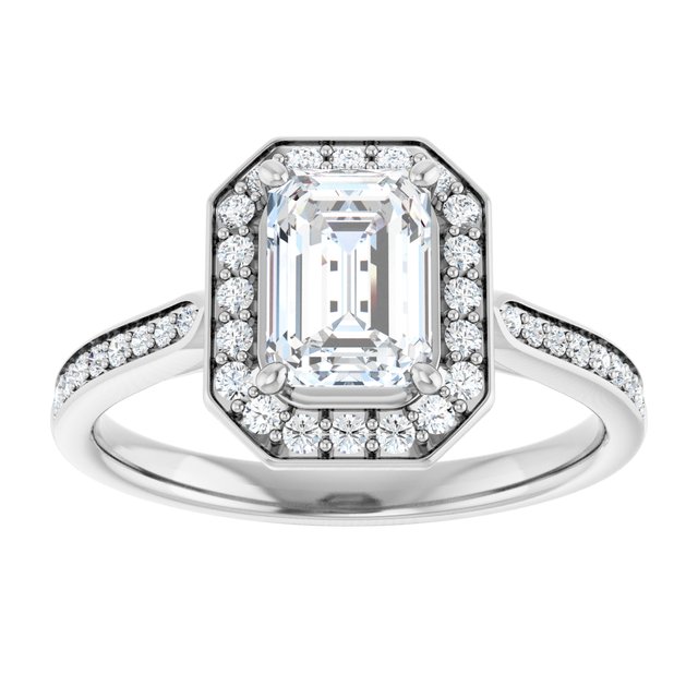 14K white gold 1 CT Emerald Diamond Halo Engagement Ring