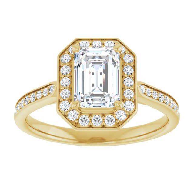 14K yellow gold 1 CT Emerald Diamond Halo Engagement Ring